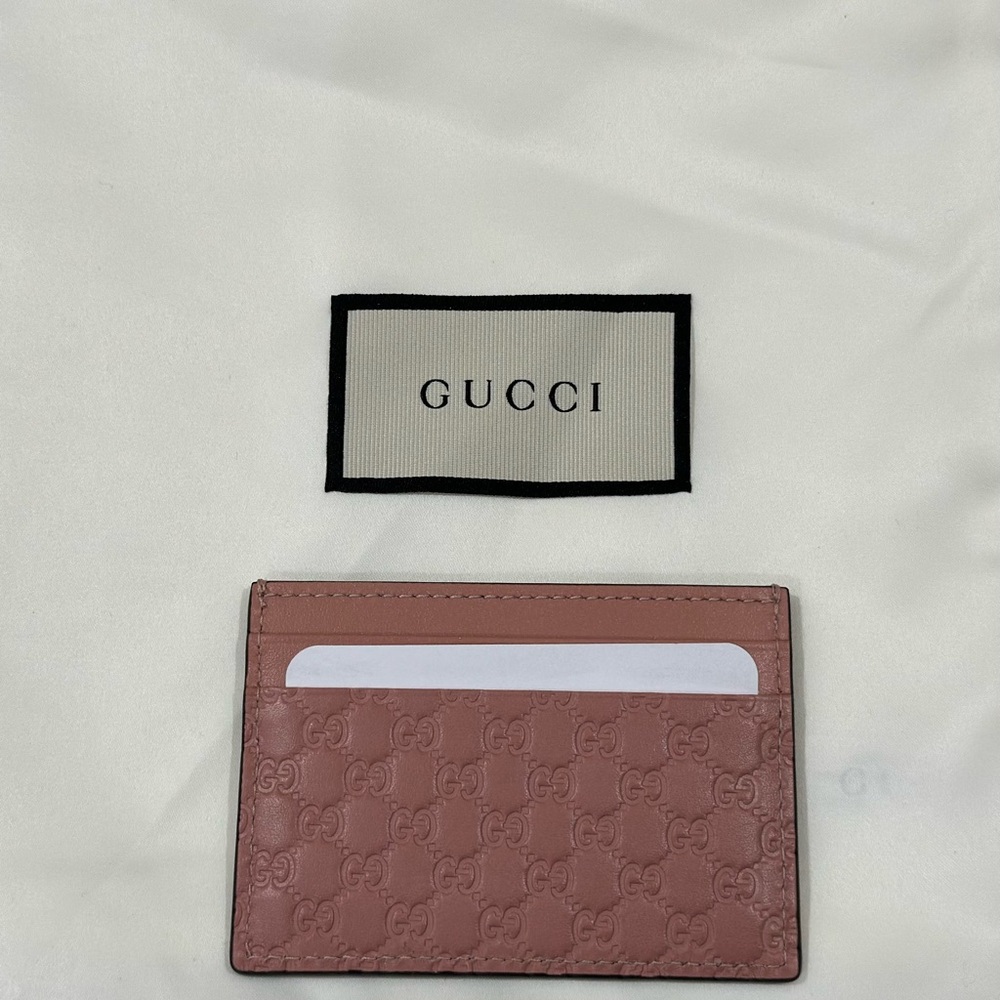 NEW Gucci Pink Micro Guccissima Card Holder with Gucci Dust Bag